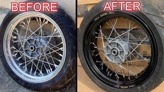 How to Paint Motorcycle Rims UNDER 15  Plasti Dip Your Supermoto Wheels  DIY [upl. by Atinahs530]