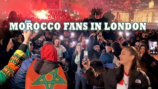 World Cup 2022 Morocco fans celebrate win over Portugal in London [upl. by Nosnorb169]