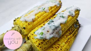 Cambodian Grilled Corn with Coconut Sauce DELICIOUS  ពោតអាំងខ្ទិះ  Cooking With You [upl. by Arelus]