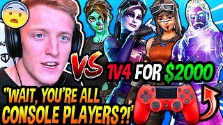 Tfue SCARED After Being CHALLENGED By 4 PRO CONSOLE PLAYERS To A 1V4 BUILD BATTLE For 2000 CRAZY [upl. by Enaywd]