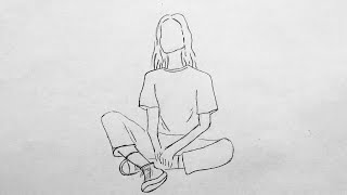 Sitting Girl • Aesthetic Drawing Tutorial • Easy Drawing Ideas [upl. by Nibor947]