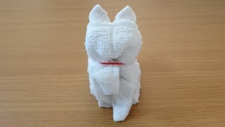 Towel Lucky cat おしぼり「招き猫」の作り方 [upl. by Ardnahc]