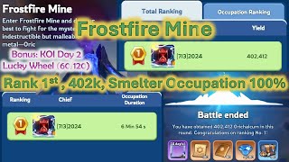 Frostfire Mine Rank 1st🥇🏆402k points Smelter Occupation 100 Bonus KOI Day2 Lucky Wheel 60 spins [upl. by Carolin221]