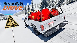 DESCENDRE une MONTAGNE avec de la NITROGLYCÉRINE dans le coffre  BeamNG Crazy Experience [upl. by Ees]