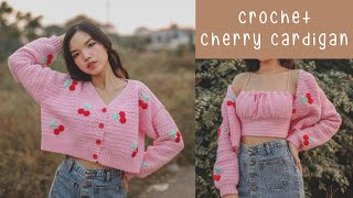 How to Crochet Crop Cherry Cardigan  Crochet Cardigan Tutorial  Chenda DIY [upl. by Wyck8]