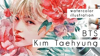 BTS Kim Taehyung Fanart Watercolor speedpaint [upl. by Darrow152]