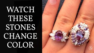 Alexandrite Color Change Video Gemstones Changing Colors Under Different Lights [upl. by Pilar]