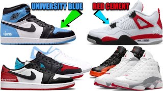 AIR JORDAN 1 UNIVERSITY BLUE AJ 4 RED CEMENT AJ 1 LOW OG BLACK TOE 2023 JORDAN RELEASES AND MORE [upl. by Levi]