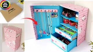 How to make a jewelry organizer with a shoe boxDIY jewelry box from a shoe cardboard boxcraft [upl. by Airetnahs]