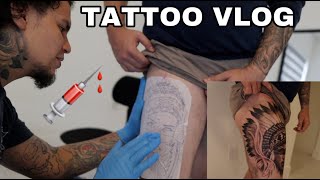 HUGE leg tattoo Starting my sleeve amp tattoo tour [upl. by Anaib]