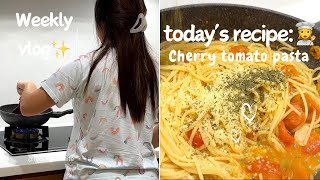 weekly vlog 🌤️ I Cherry tomato pasta recipe 🍝 baking roast chicken dinner date ✨ [upl. by Foskett]