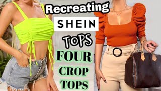 DIY SHEIN inspired Tops from old clothes Mandarin Collar  Ruched  Puff Sleeve  Bardot Crop Top [upl. by Dihgirb]