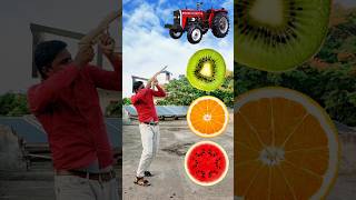 Cutting rotating fruits to Tractor Jcb Roller and Thar  Vehicles names funny VFX magic video [upl. by Annecorinne]