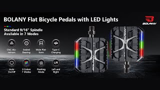 BOLANY 70 Aluminum Alloy LED Bicycle Pedal Antislip MTB Pedal 2 Bearing Bike Pedal [upl. by Rubina]