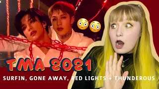 STRAY KIDS surfin gone away red lights amp thunderous TMA 2021 live performance REACTION [upl. by Aihcrop]