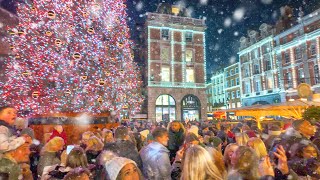 Snow in London’s Covent Garden ❄️ London Christmas Lights Tour 2023 ✨ London Winter Walk 🎄 4K HDR [upl. by Mcfadden]