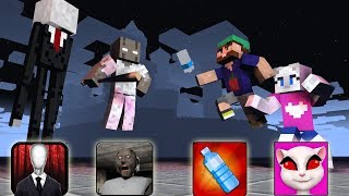 GRANNY SLENDERMAN TALKING ANGELA BOTTLE FLIP  MINECRAFT ANIMATION [upl. by Diskson]