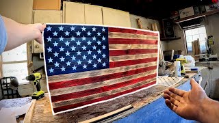 Wood Torched Rustic American Flag  EASY Woodworking Project [upl. by Adnamor]