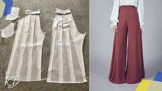 WIDE LEG PALAZZO PANTS PATTERN TUTORIAL  SLASH AND SPREAD METHOD [upl. by Yeltrab]