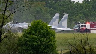 F15 on runway at MidAmerica St Louis Airport pilots may have ejected [upl. by Snevets]