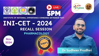 ADRPLEXUS NOV 2024 INICET PHARMACOLOGY Recall by Dr Sudheer Prudhvi  100  Strike Rate [upl. by Ailaroc]