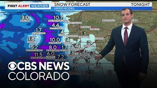 Accumulating snow across Colorado morning commute impacts in Denver [upl. by Barbie]