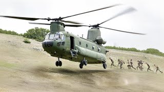 US Massive CH47’s Crazy Hillside Landing During Troop Insertion [upl. by Tessil730]