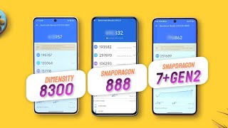 Dimensity 8300 Vs Snapdragon 888 Vs Snapdragon 7 Gen 2  Antutu Score amp Specification [upl. by Dorothi]