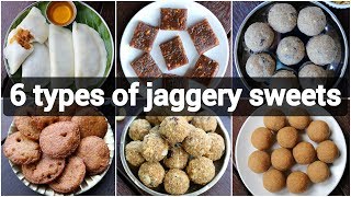 6 types of jaggery sweets recipes  healthy no sugar indian desserts  no sugar sweets for festival [upl. by Uird]