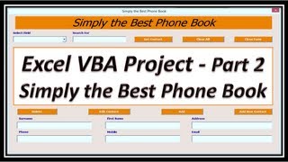 Excel VBA  Phone Book  Contact Manager  Part 2 Excel 2010 [upl. by Neurath385]