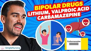 Bipolar Medications  Lithium Valproic Acid Carbamazepine for RN amp PN NCLEX Success [upl. by Ahsekat]