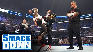 The Usos Superkick Roman Reigns to shatter The Bloodline SmackDown highlights June 16 2023 [upl. by Marshall]