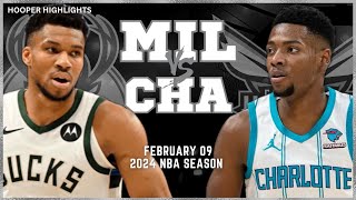 Milwaukee Bucks vs Charlotte Hornets Full Game Highlights  Feb 9  2024 NBA Season [upl. by Kcirdef454]