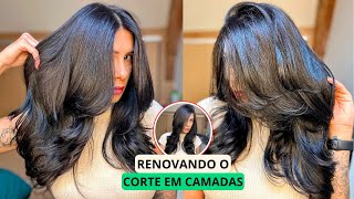 CORTE EM CAMADAS SOZINHA EM 5 MINUTOS  BUTTERFLY CUT Por jessicatthings [upl. by Nemlaz689]