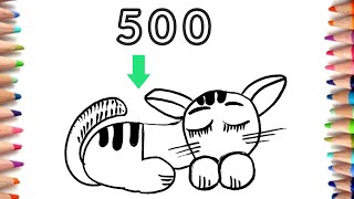 How To Draw A Cat From 500  Turn Number 500 into Cat  step by step  Drawing Lessons [upl. by Denver]