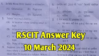 Rscit 10 March 2024 Answer Key  Rscit Exam Answer Key 2024  Rscit Paper Answer Key Today Exam [upl. by Muraida]