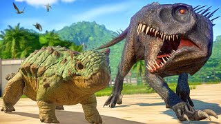 E750 SCORPIUS REX vs MONOLOPHOSAURUS BUMPY GRIM TORO TREX in Jurassic World Camp Cretaceous [upl. by Idahs]