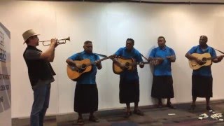 Trumpeter jams with great local band at the airport in Fiji  impromptu [upl. by Annailuj]