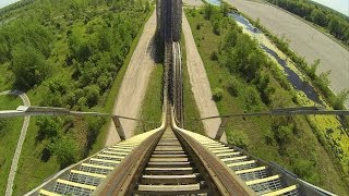 Shivering Timbers Wooden Roller Coaster POV Michigans Adventure [upl. by Nosraep]