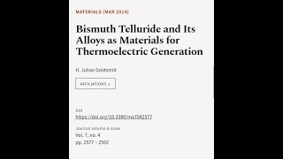 Bismuth Telluride and Its Alloys as Materials for Thermoelectric Generation  RTCLTV [upl. by Nevart]