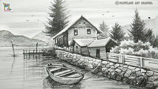 River side Houses in a Scenery Art with Pencil  Easy Pencil Art [upl. by Petr]