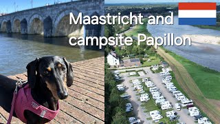 Maastricht in a camper  a city in the Netherlands  camper site Papillon with view of river Maas [upl. by Ahseiyk957]