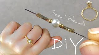 Beaded Ring Tutorial Easy Seed Bead Jewelry Making  Bugle Beads [upl. by Aicilram]