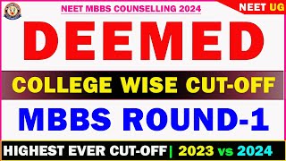 DEEMED MBBS Round1 CutOff 2024 with 2023 Comparision [upl. by Adlesirc]