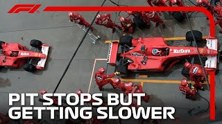 F1 Pit Stops But They Keep Getting SLOWER [upl. by Baiss204]