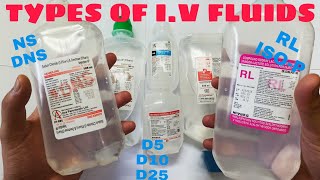 Types of IV fluids  NS  DNS  D5  D10  D25  RL  ISOLYTEP  Intravenous fluids [upl. by Geraldine237]