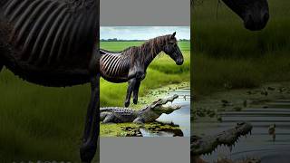 A man rescue a weak black horse horse crocodile [upl. by Jacobine]