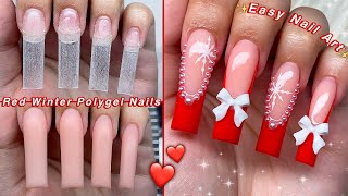 RED WINTER POLYGEL NAILS❤️ POLYGEL APPLICATION amp EASY NAIL ART  Nail Tutorial [upl. by Reiser]