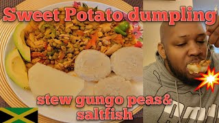 Sweet potato Dumplingstew gungo peas with saltfish recipe [upl. by Stuart]