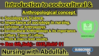 Introduction to sociocultural and anthropological concept in urdu hindi bsn 6th semUnit 1 CHS [upl. by Morez]